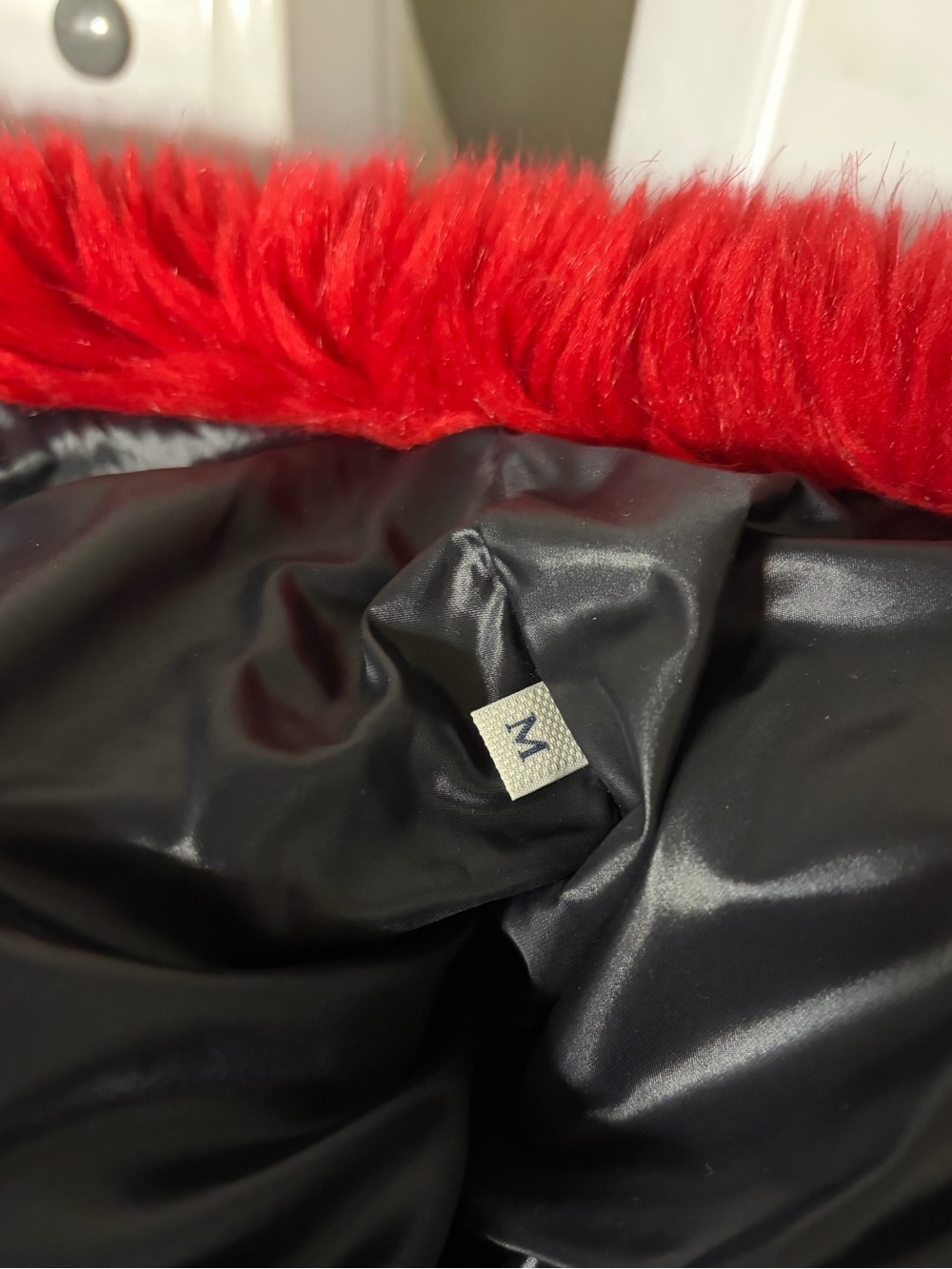 White Moncler Sherpa Puffer Jacket with Red Fur Collar - Picture 6 of 10